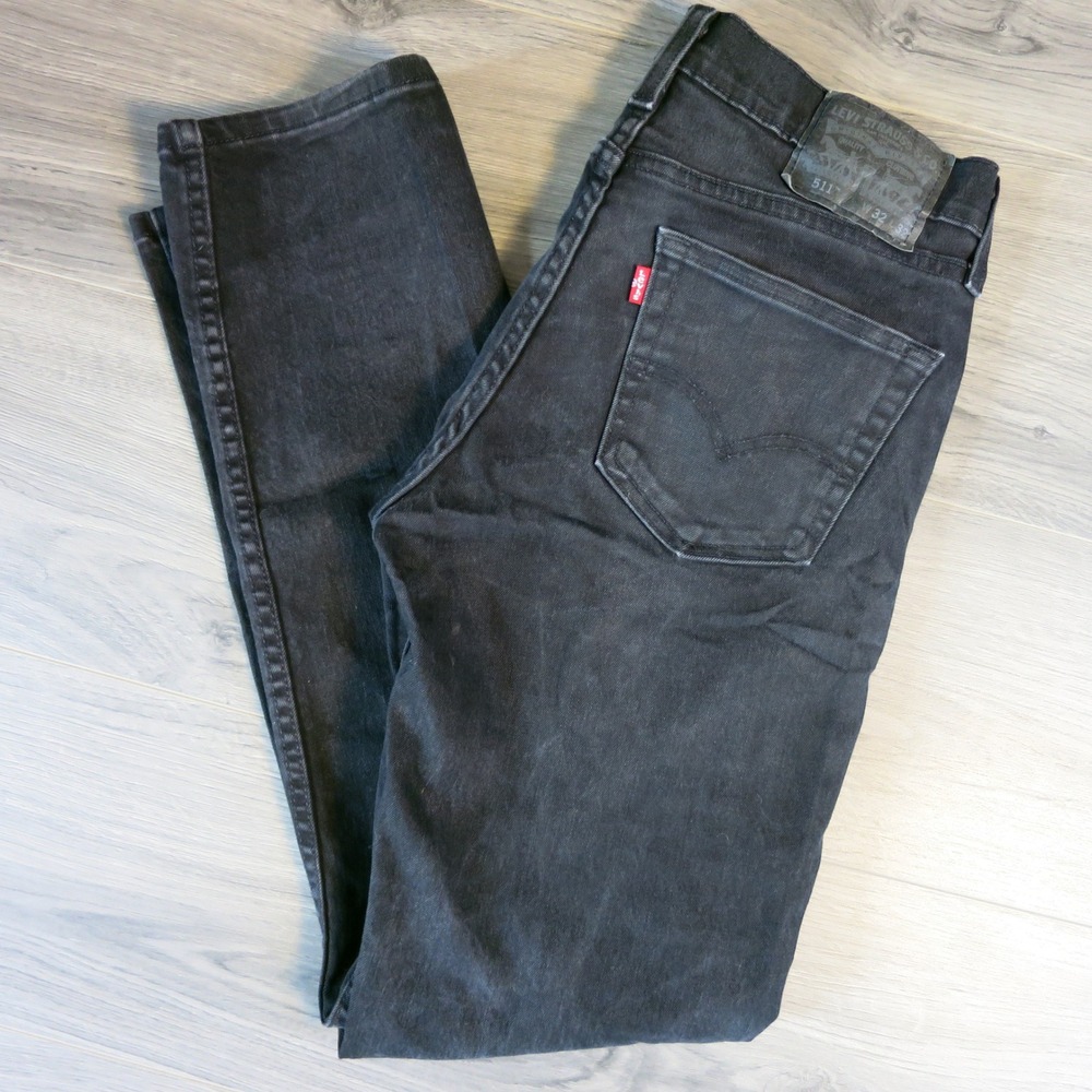 Levis Premium 511 Jeans Mens 32x32 Black Denim Slim Straight Stretch Waterless - Picture 11 of 13